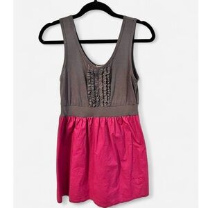 BePop Y2K Vintage colorblock babydoll dress magenta grey ruffle small